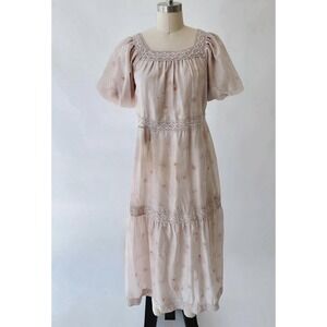 Piper & Scoot Dress Size Large Pink Maxi Tiered Ruffle Pastel Puff Sleeve Modest